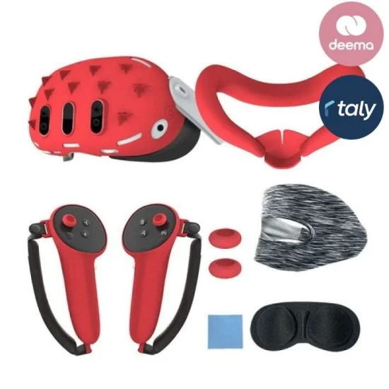 Gamax Meta Quest 3 Hexagon Flat Silicone Protective Case Set - Red